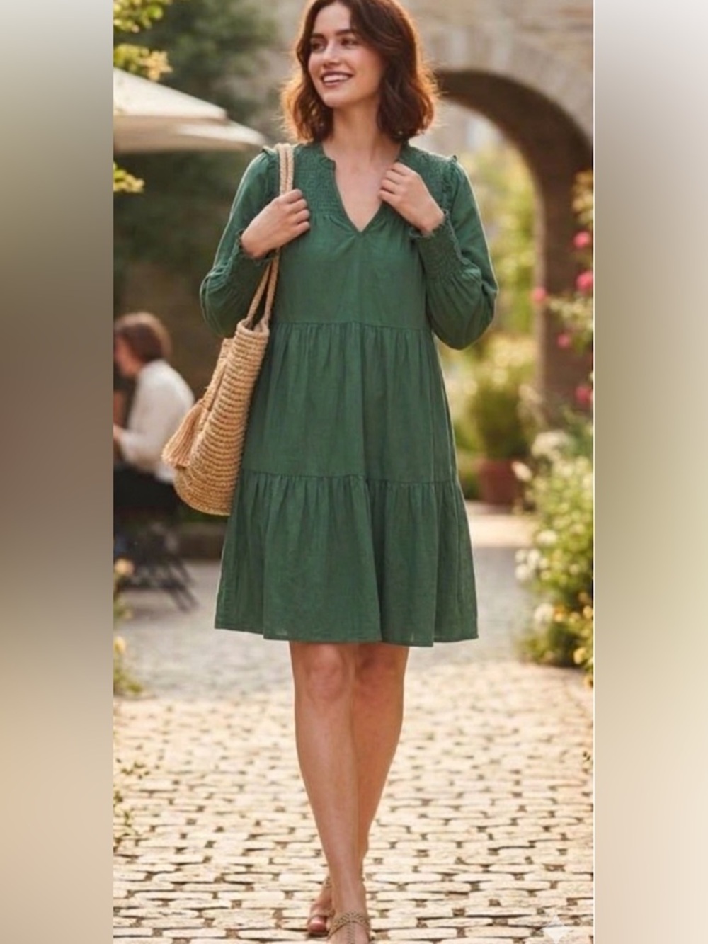 Pomander Place Tuckernuck Women's Ceci Mini Tier Swing Dress Green M Christmas